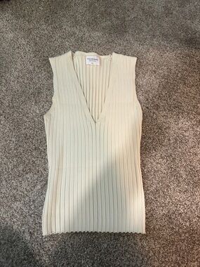 Van Der Rock Cream Ribbed V-Neck Sleeveless Sweater